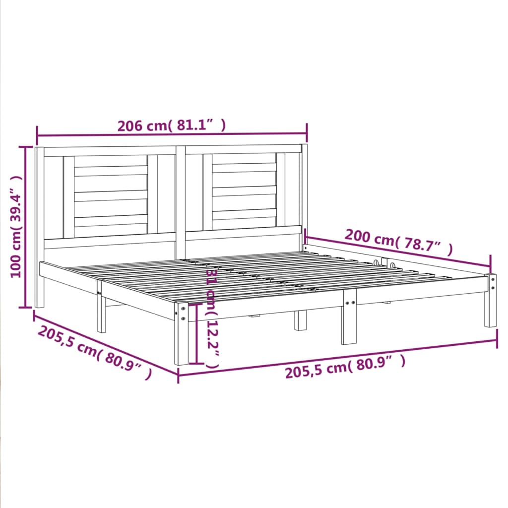 Estrutura de cama 200x200 cm pinho maciço cinzento