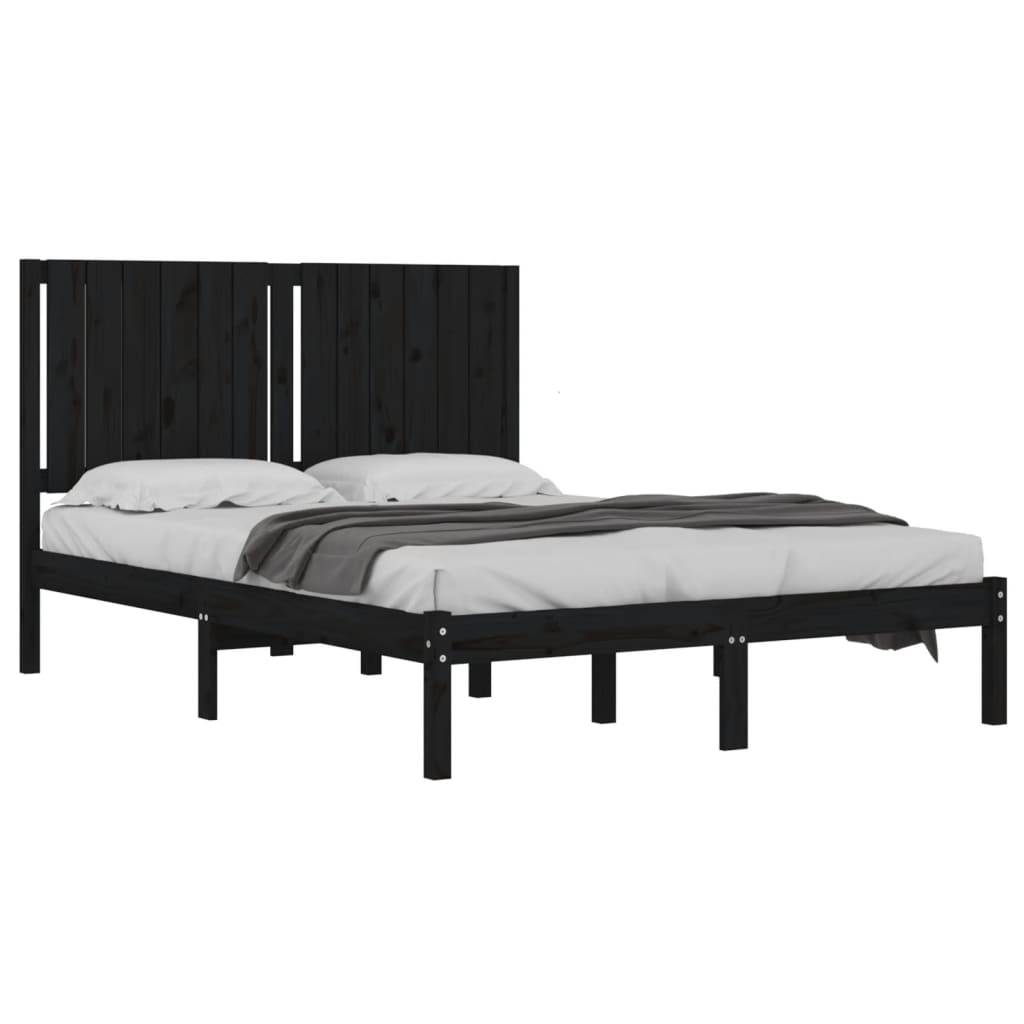 Estrutura de cama 140x190 cm madeira de pinho maciça preto