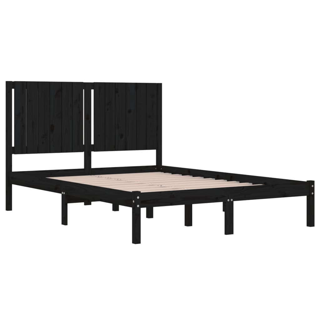 Estrutura de cama 140x190 cm madeira de pinho maciça preto