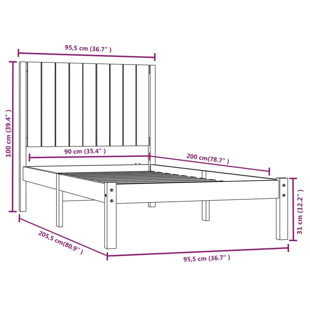 Estrutura de cama 90x200 cm pinho maciço branco