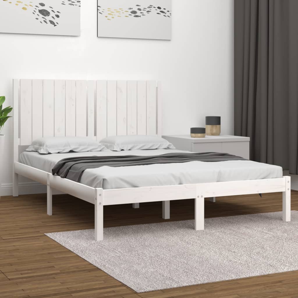 Estrutura de cama 140x200 cm madeira de pinho maciça branco