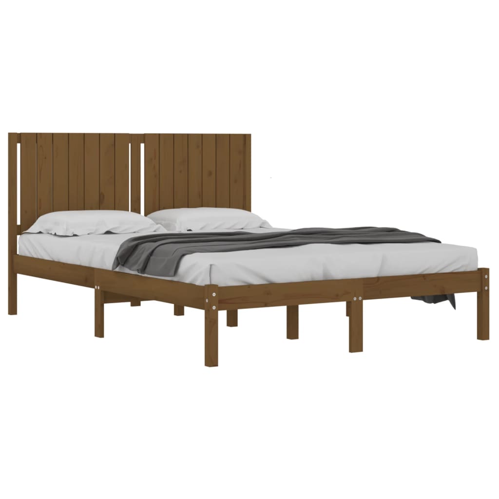 Estrutura cama king 150x200 cm madeira maciça castanho-mel