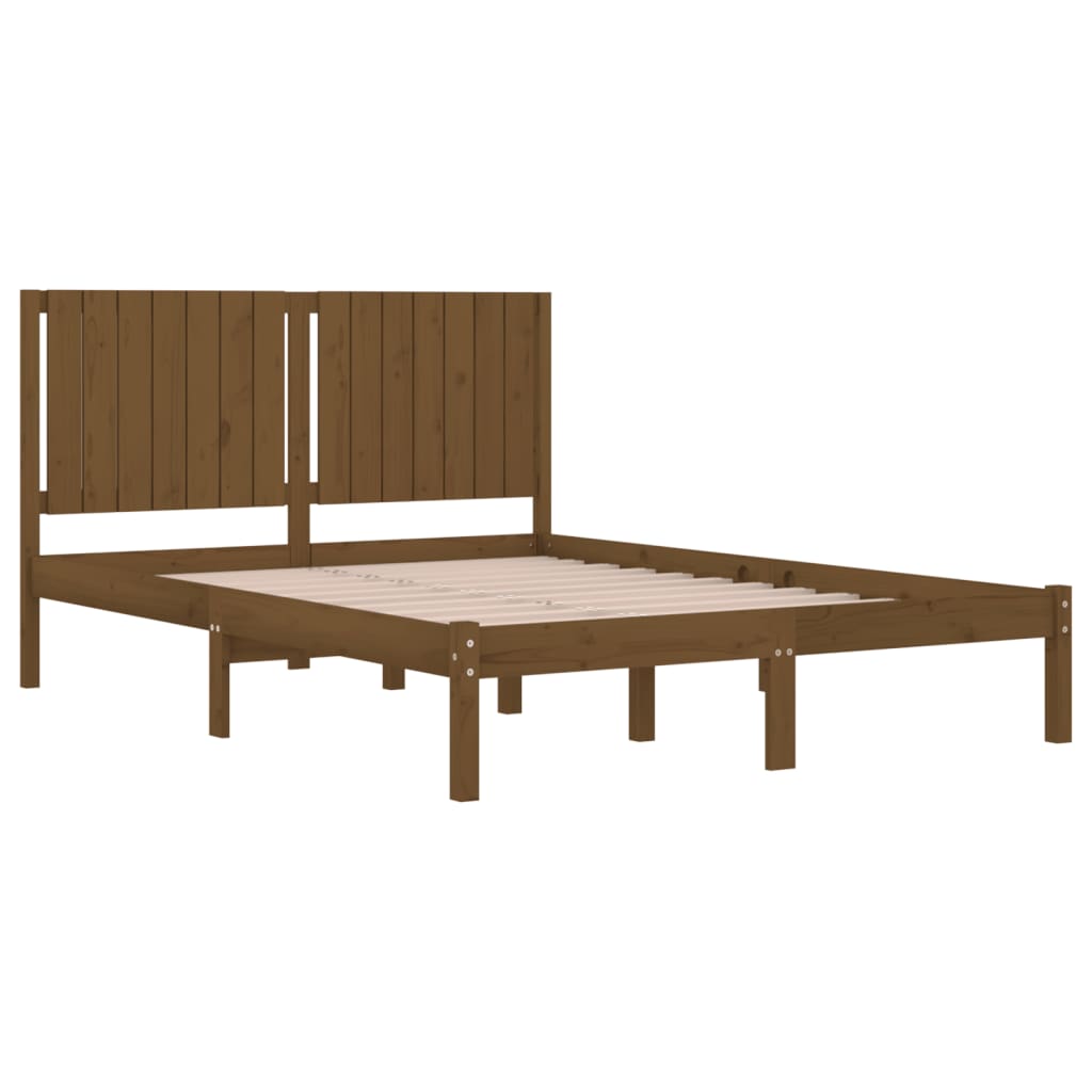 Estrutura cama king 150x200 cm madeira maciça castanho-mel