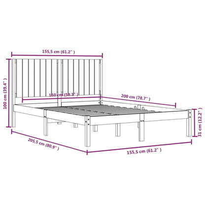 Estrutura de cama king 150x200 cm madeira maciça preto