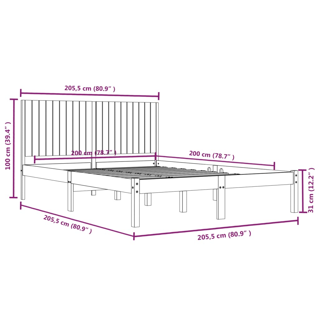 Estrutura de cama 200x200 cm pinho maciço cinzento