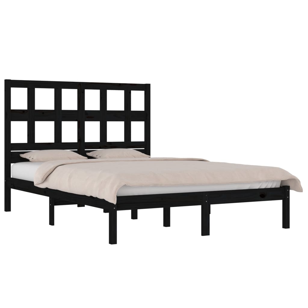 Estrutura cama casal pequena 4FT 120x190 cm pinho maciço preto