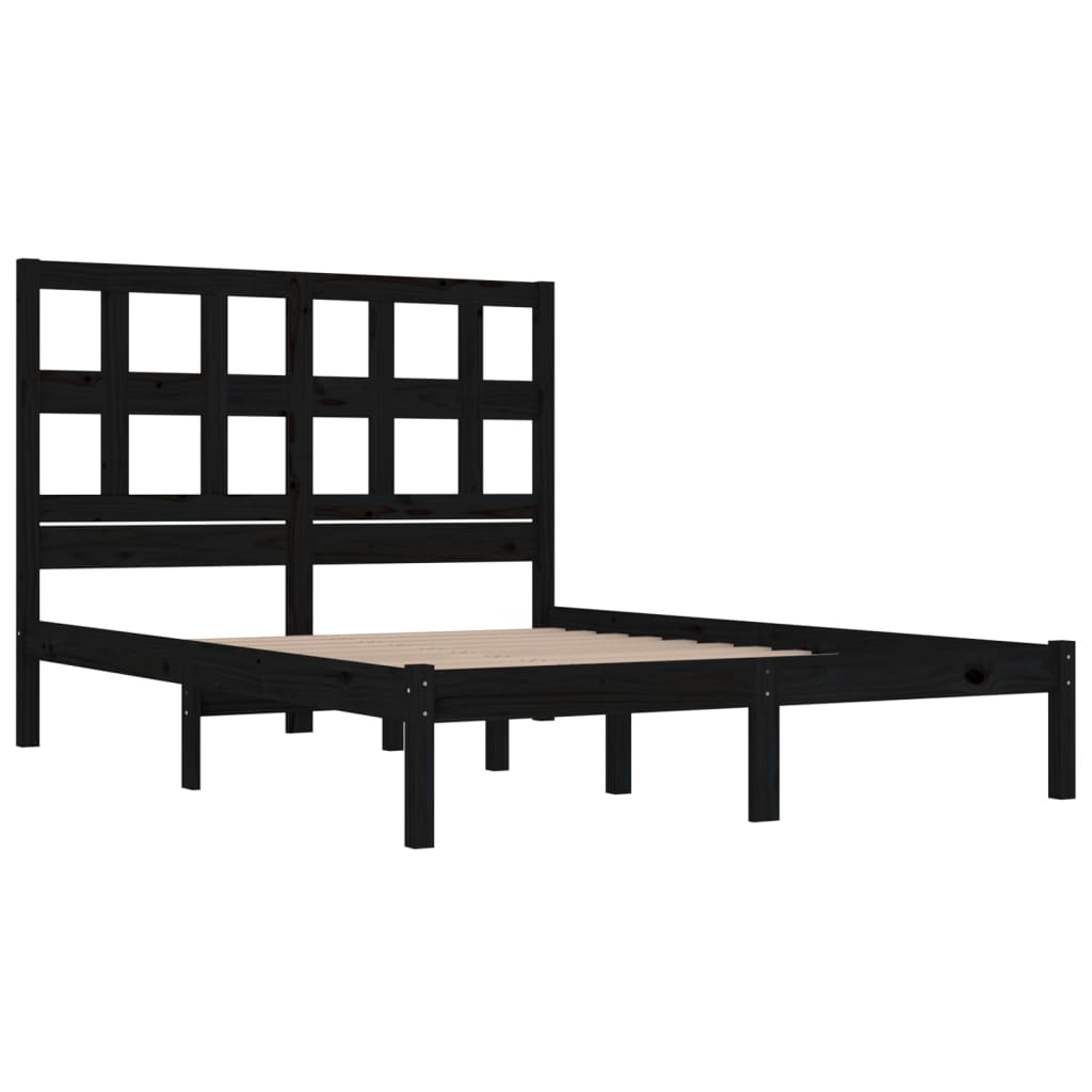 Estrutura cama casal pequena 4FT 120x190 cm pinho maciço preto