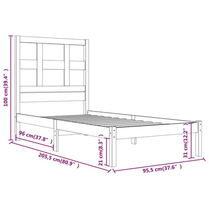 Estrutura cama solteiro 90x200 cm pinho maciço cinzento