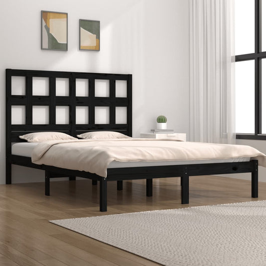 Estrutura de cama King 150x200 cm pinho maciço preto