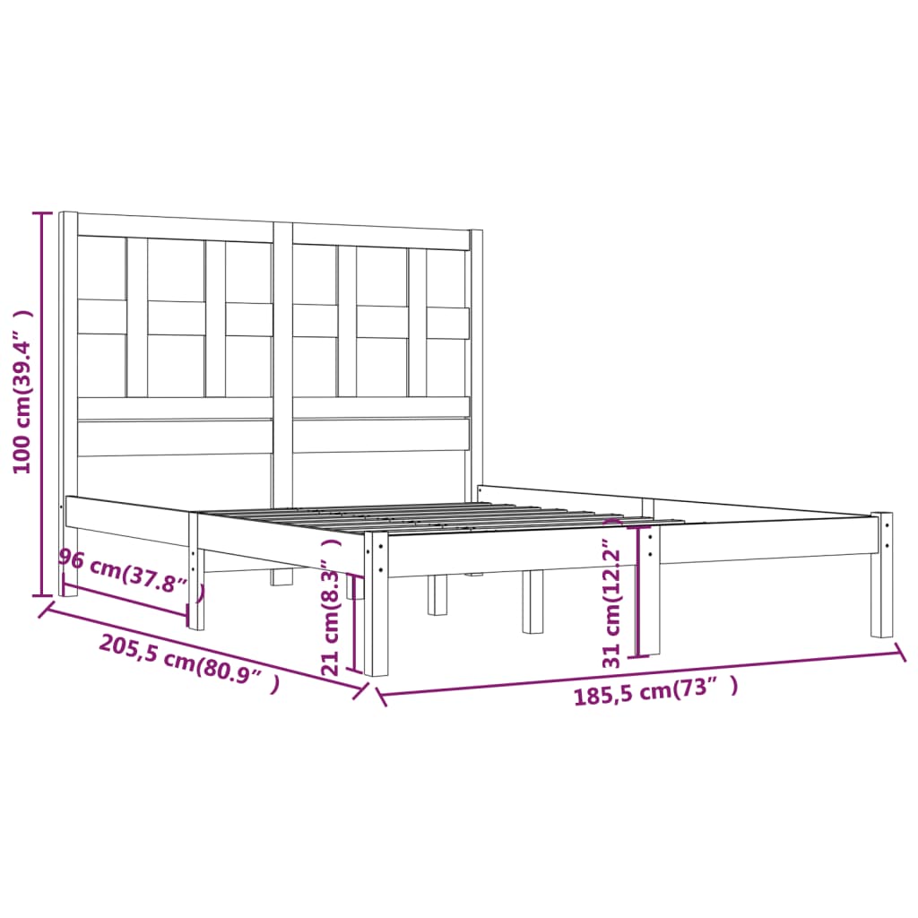 Estrutura de cama super king 180x200 cm pinho maciço cinza