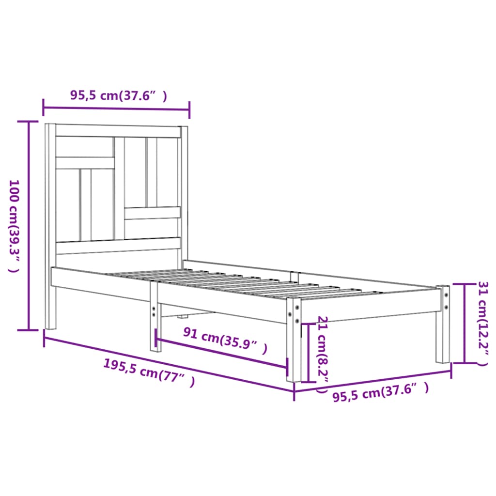 Estrutura cama solteiro 90x190 cm pinho maciço branco