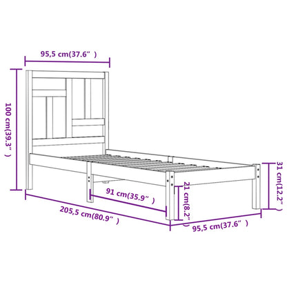 Estrutura de cama 90x200 cm pinho maciço branco