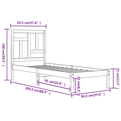 Estrutura cama solteiro 90x200 cm pinho maciço cinzento