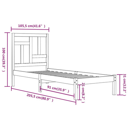 Estrutura de cama 100x200 cm pinho maciço cinzento