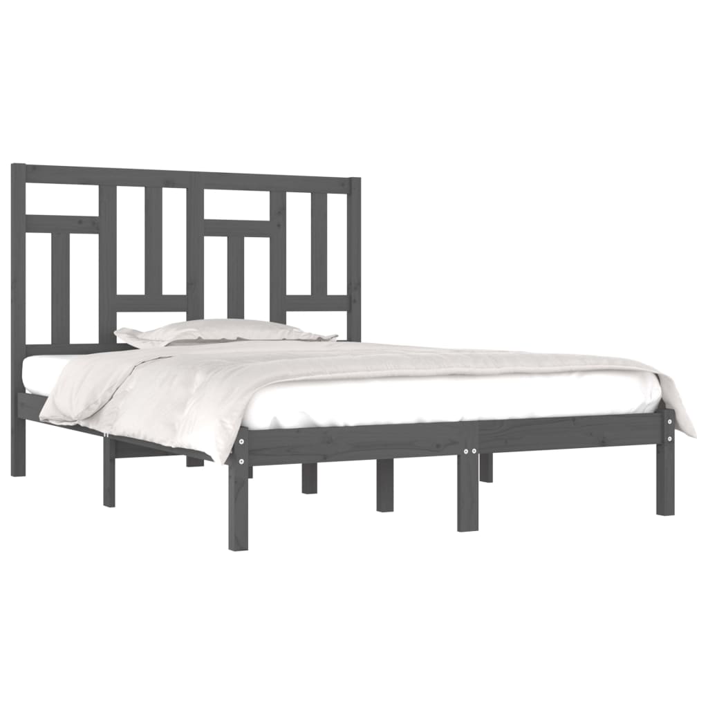 Estrutura de cama 5FT King 150x200 cm pinho maciço cinzento