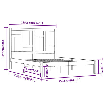 Estrutura de cama 5FT King 150x200 cm pinho maciço cinzento