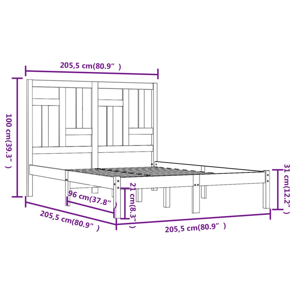 Estrutura de cama 200x200 cm pinho maciço branco