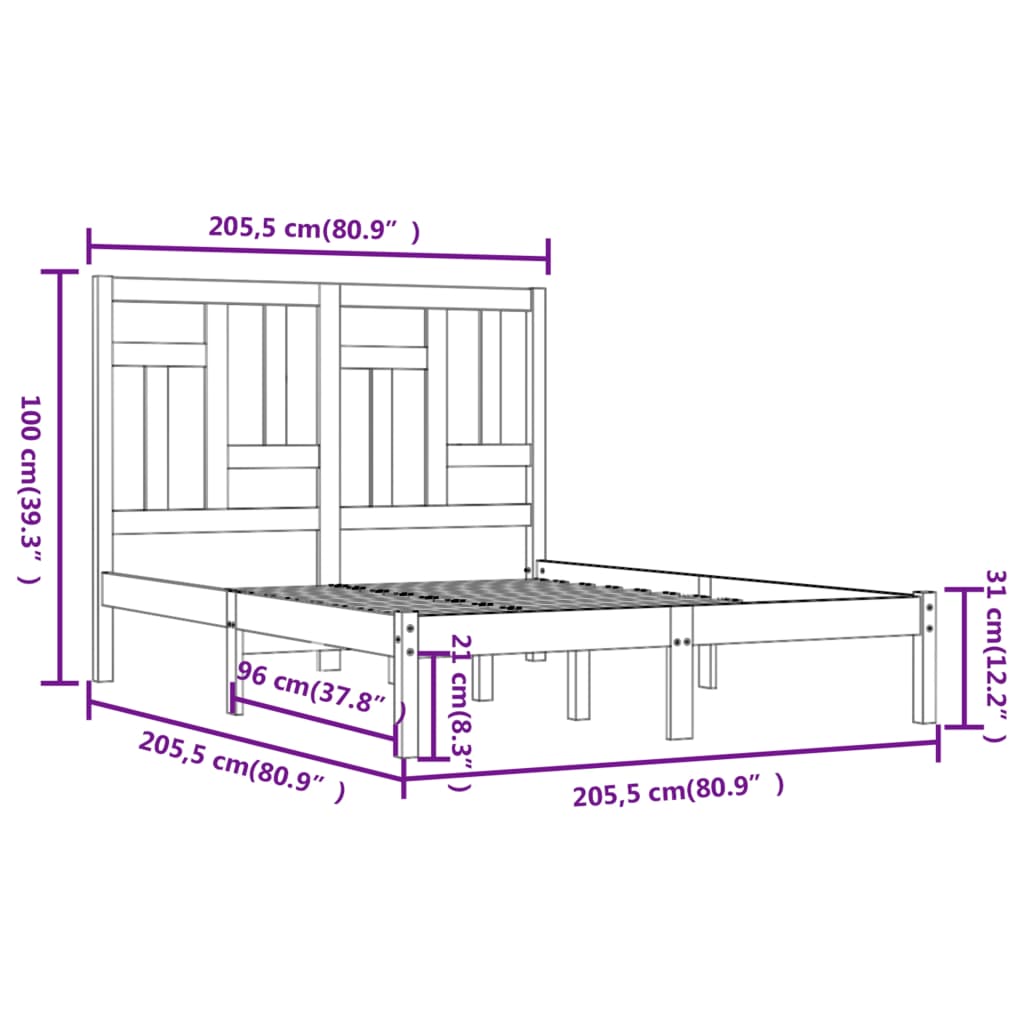 Estrutura de cama 200x200 cm pinho maciço castanho mel