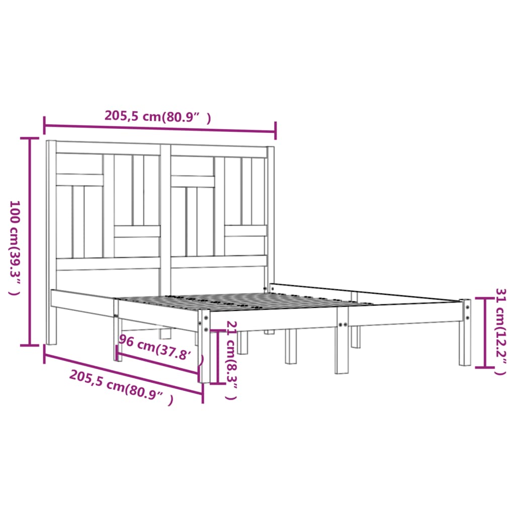 Estrutura de cama 200x200 cm pinho maciço preto