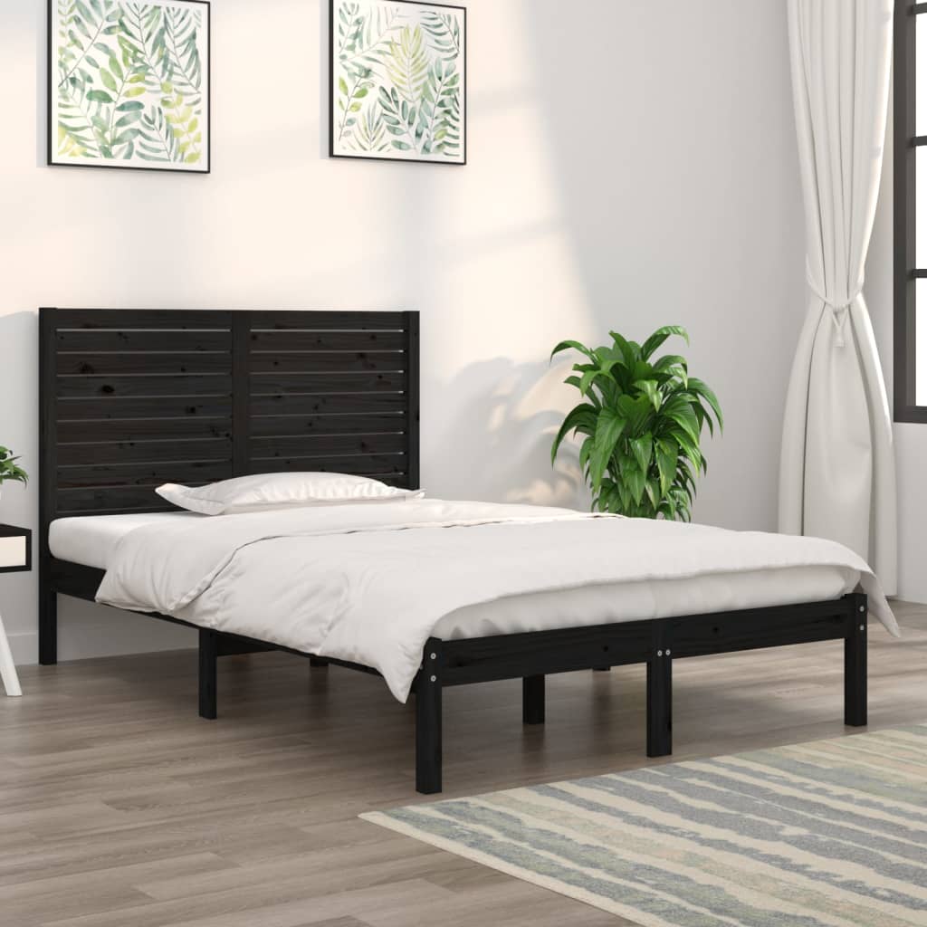 Estrutura de cama 140x190 cm madeira maciça preto