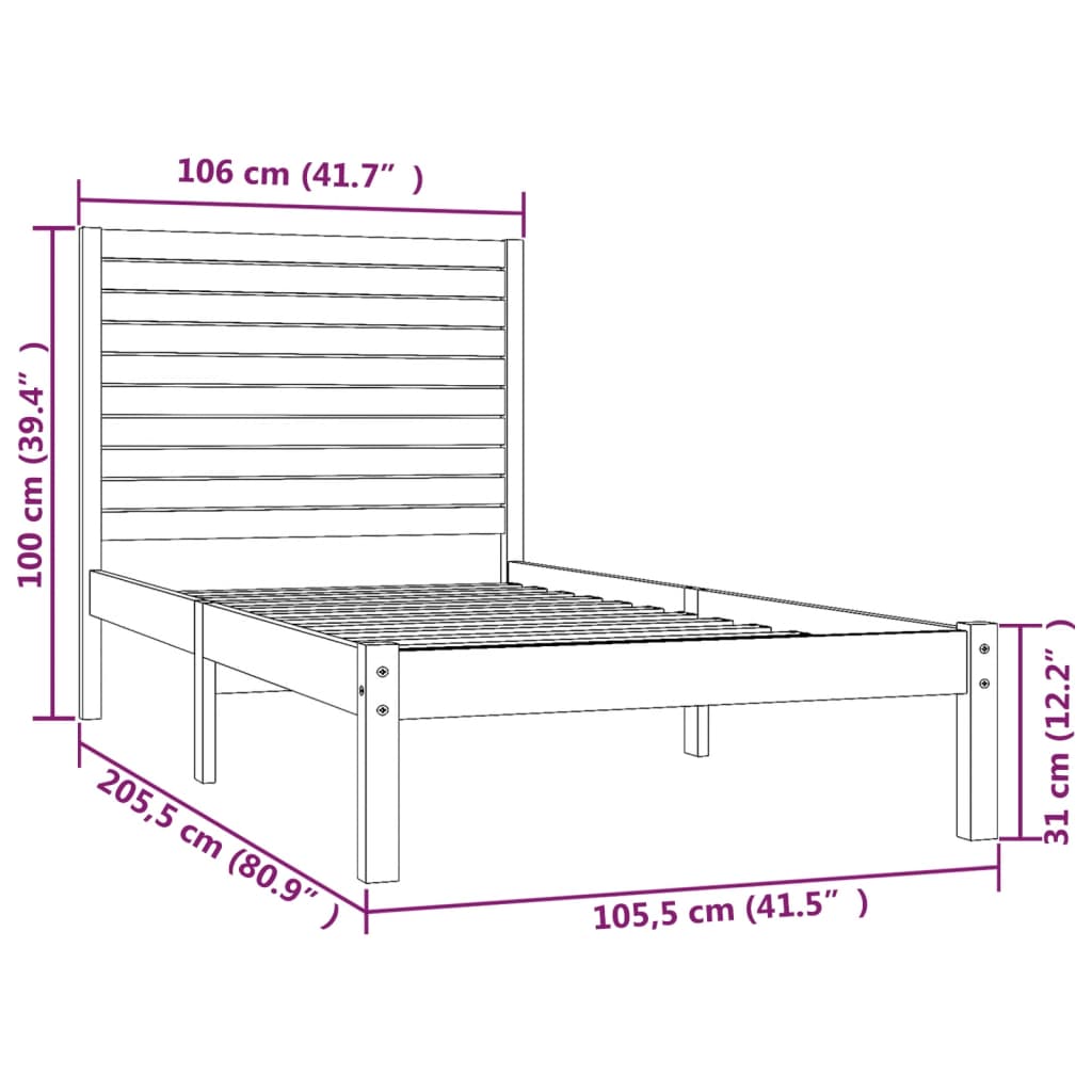 Estrutura de cama 100x200 cm madeira maciça castanho mel