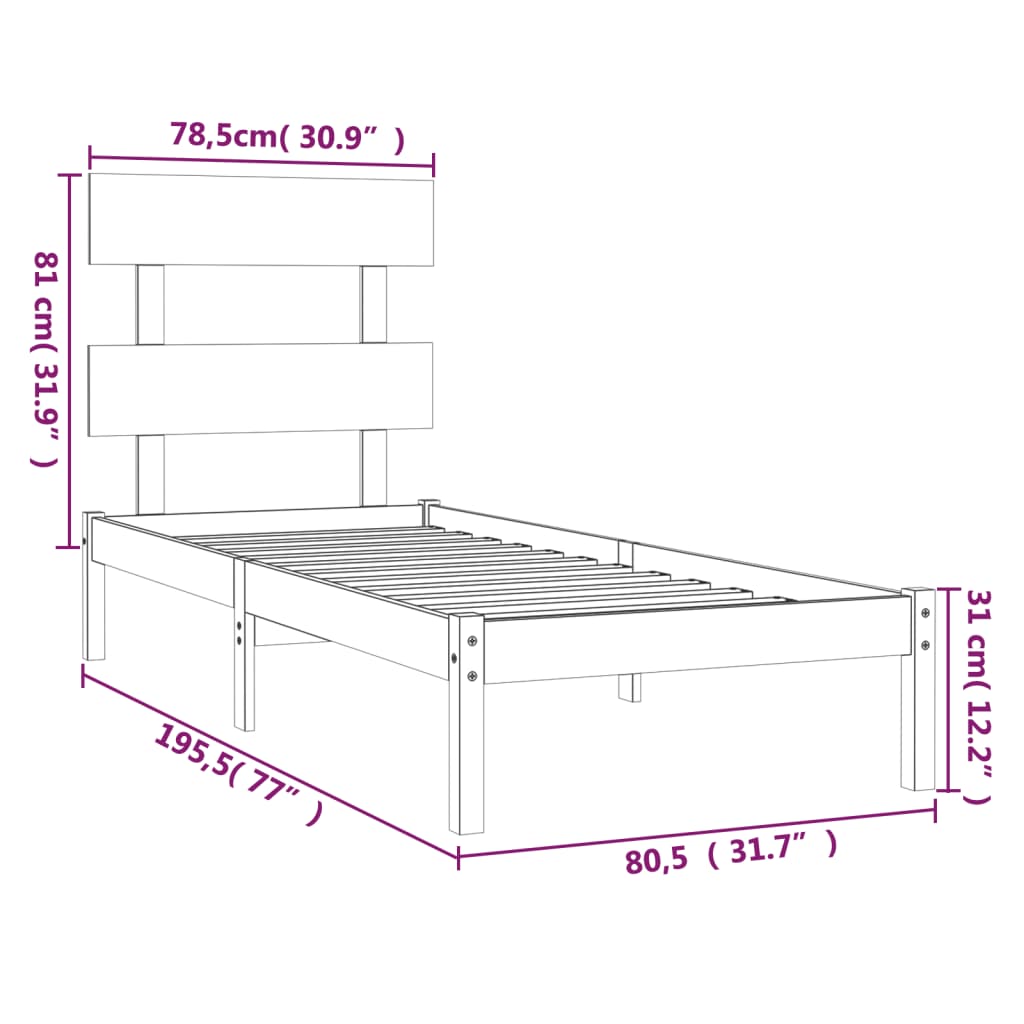 Estrutura de cama pequena solteiro 75x190 cm madeira preto