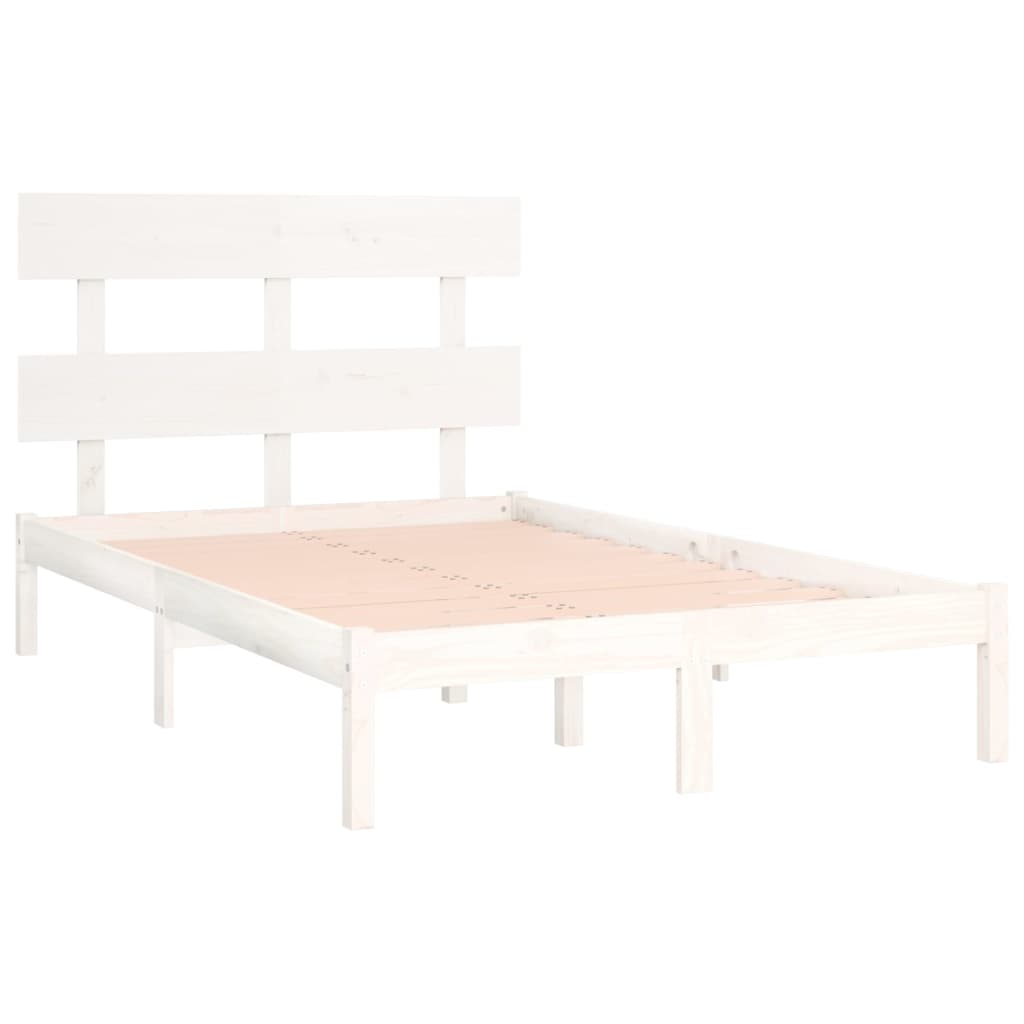 Estrutura de cama dupla 135x190 cm madeira maciça branco