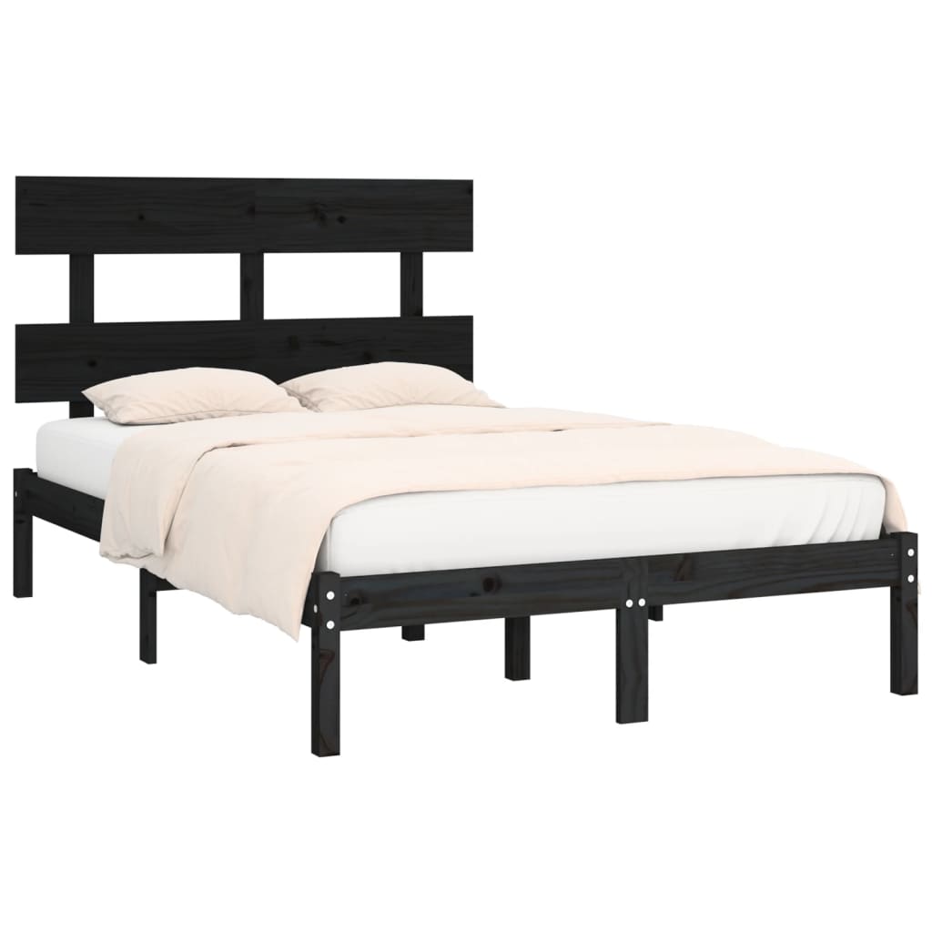 Estrutura de cama dupla 135x190 cm madeira maciça preto