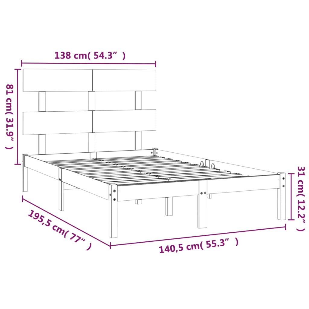 Estrutura de cama dupla 135x190 cm madeira maciça preto