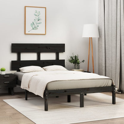 Estrutura de cama dupla 135x190 cm madeira maciça preto