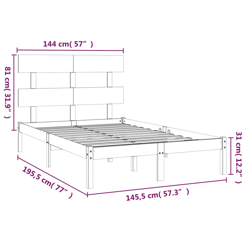 Estrutura de cama 140x190 cm madeira maciça cinzento