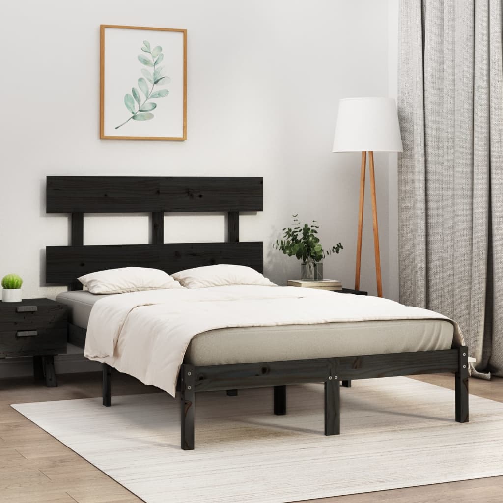 Estrutura de cama 140x190 cm madeira maciça preto