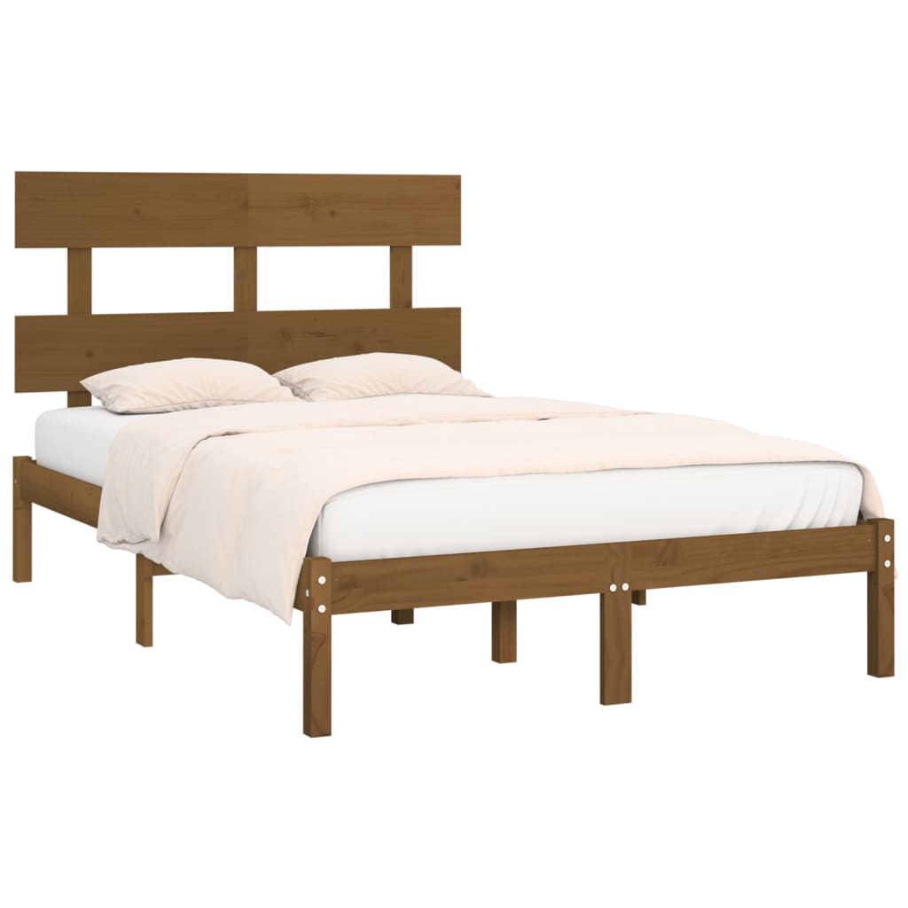 Estrutura cama king 150x200 cm madeira maciça castanho-mel