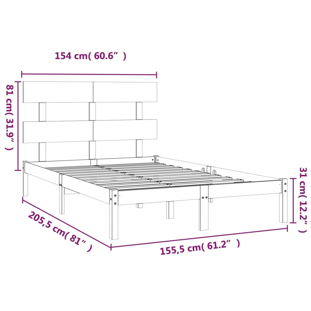 Estrutura cama king 150x200 cm madeira maciça castanho-mel