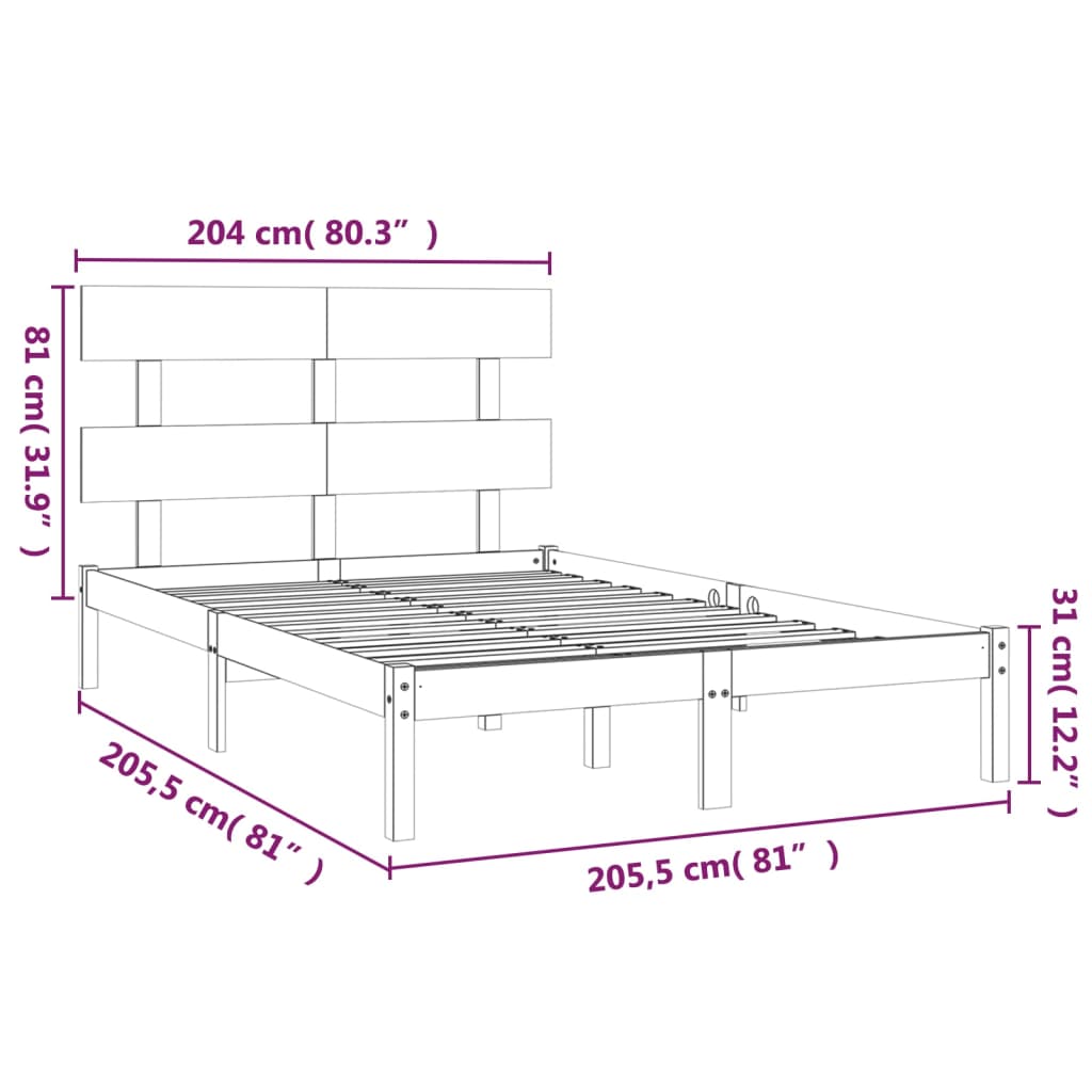 Estrutura de cama 200x200 cm madeira maciça branco