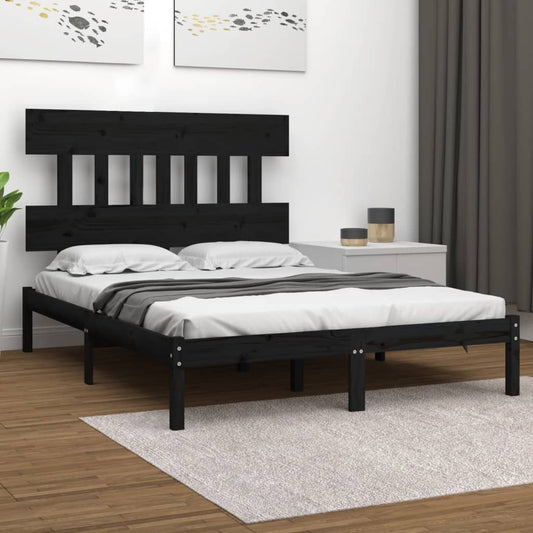 Estrutura cama dupla pequena 120x190 cm madeira maciça preto