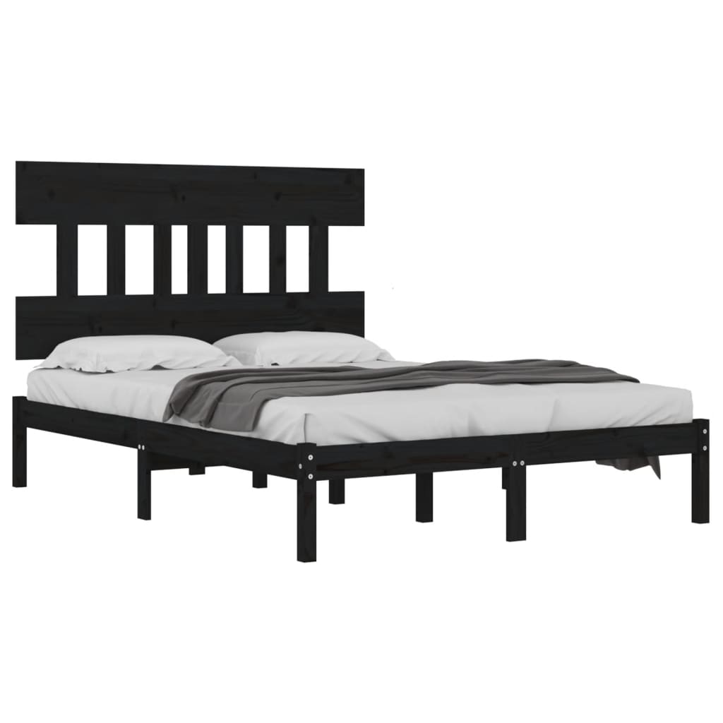 Estrutura de cama dupla 135x190 cm madeira maciça preto