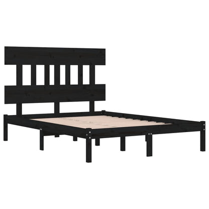 Estrutura de cama dupla 135x190 cm madeira maciça preto