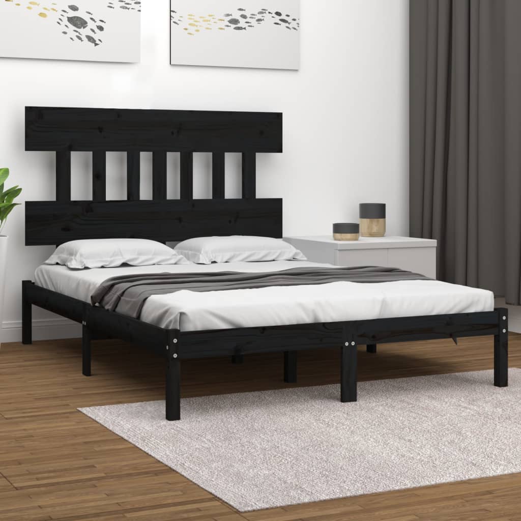 Estrutura de cama dupla 135x190 cm madeira maciça preto