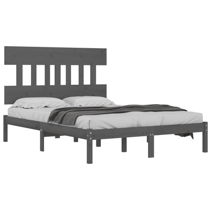 Estrutura de cama 140x190 cm madeira maciça cinzento