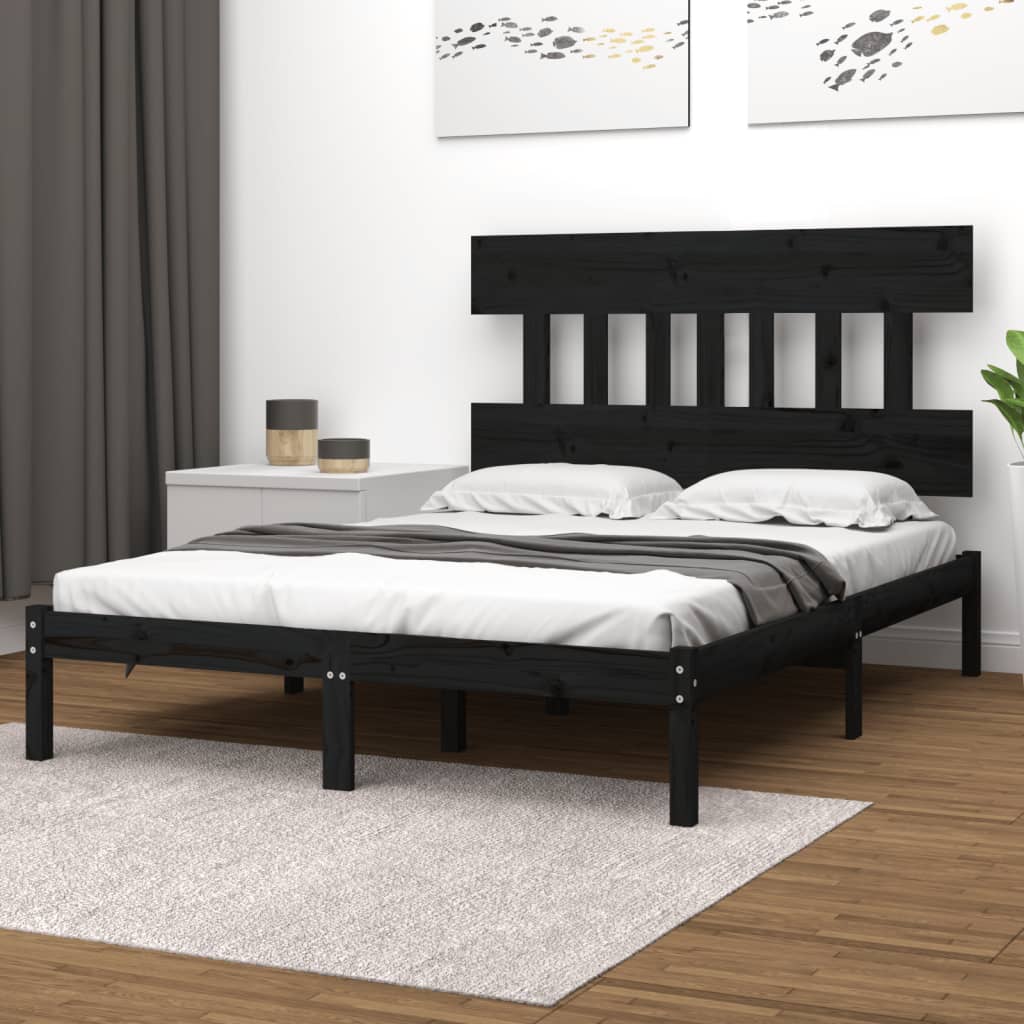 Estrutura de cama 140x190 cm madeira maciça preto