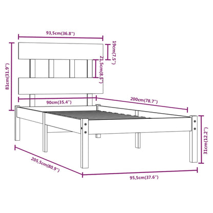 Estrutura de cama 90x200 cm madeira maciça branco