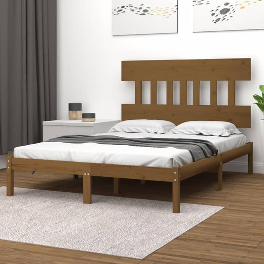 Estrutura cama king 150x200 cm madeira maciça castanho-mel