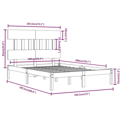 Estrutura de cama super king 180x200 cm madeira maciça cinzento