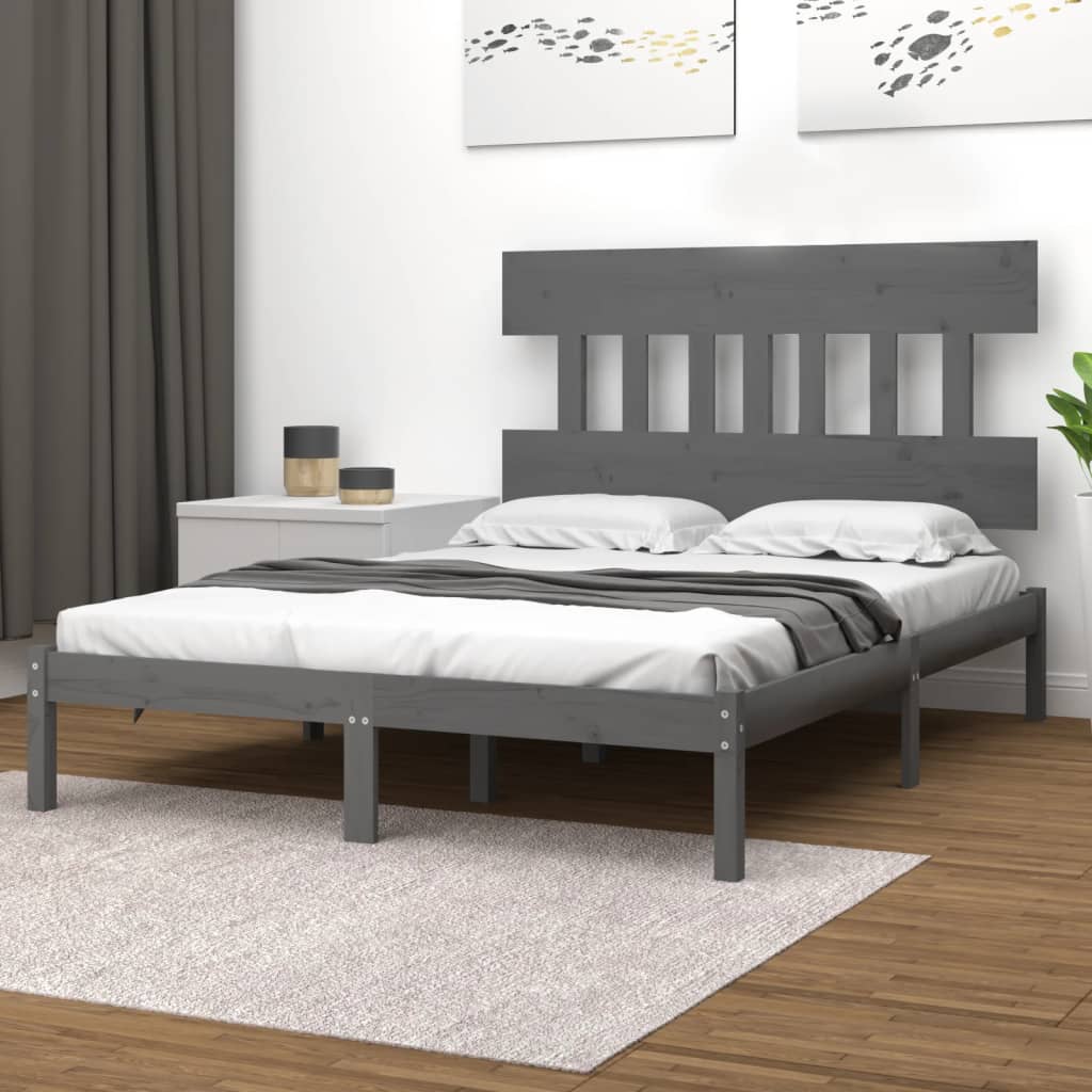 Estrutura de cama super king 180x200 cm madeira maciça cinzento