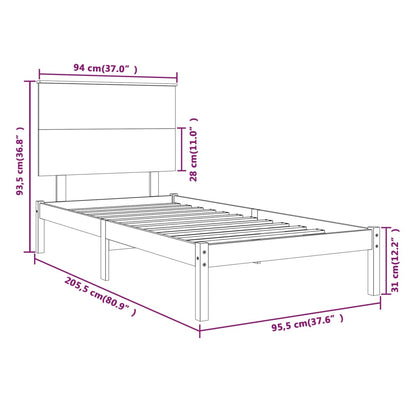 Estrutura cama solteiro 90x200 cm pinho maciço cinzento