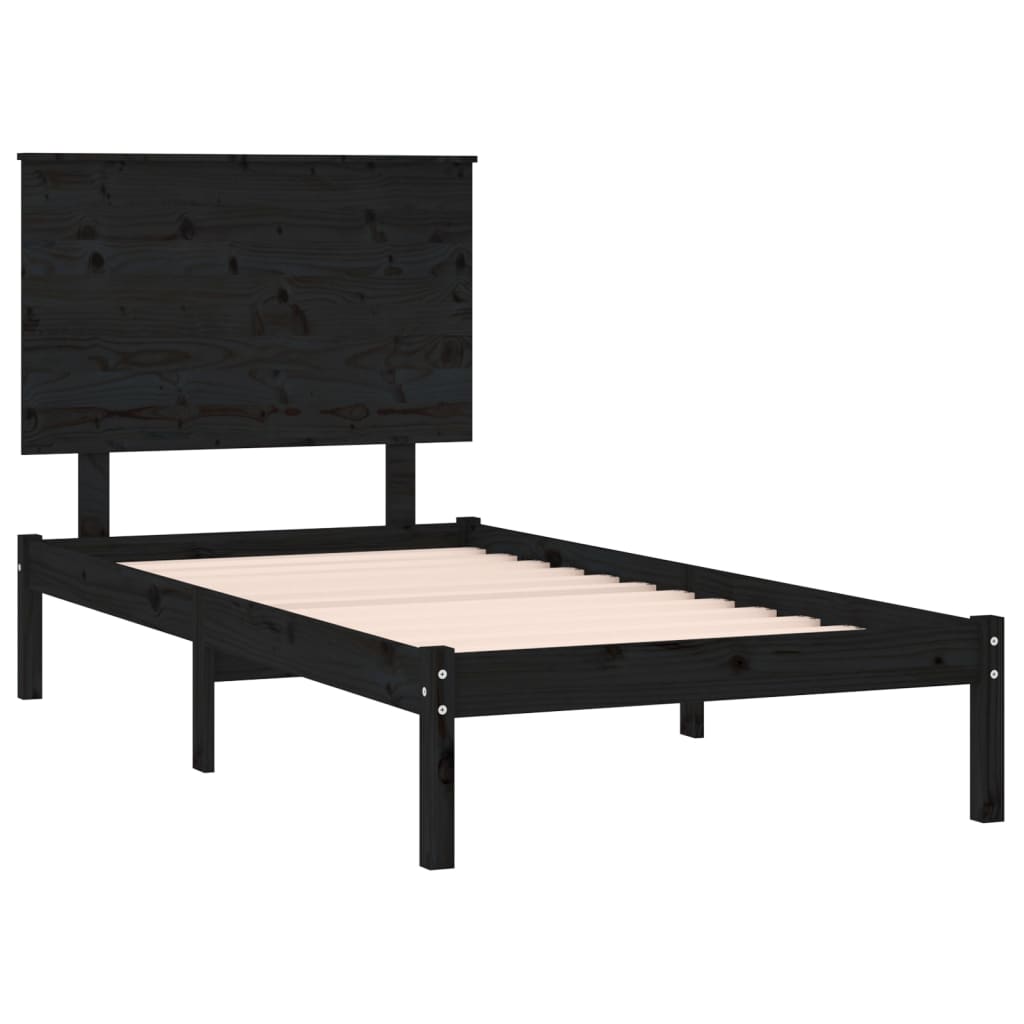 Estrutura de cama 100x200 cm pinho maciço preto