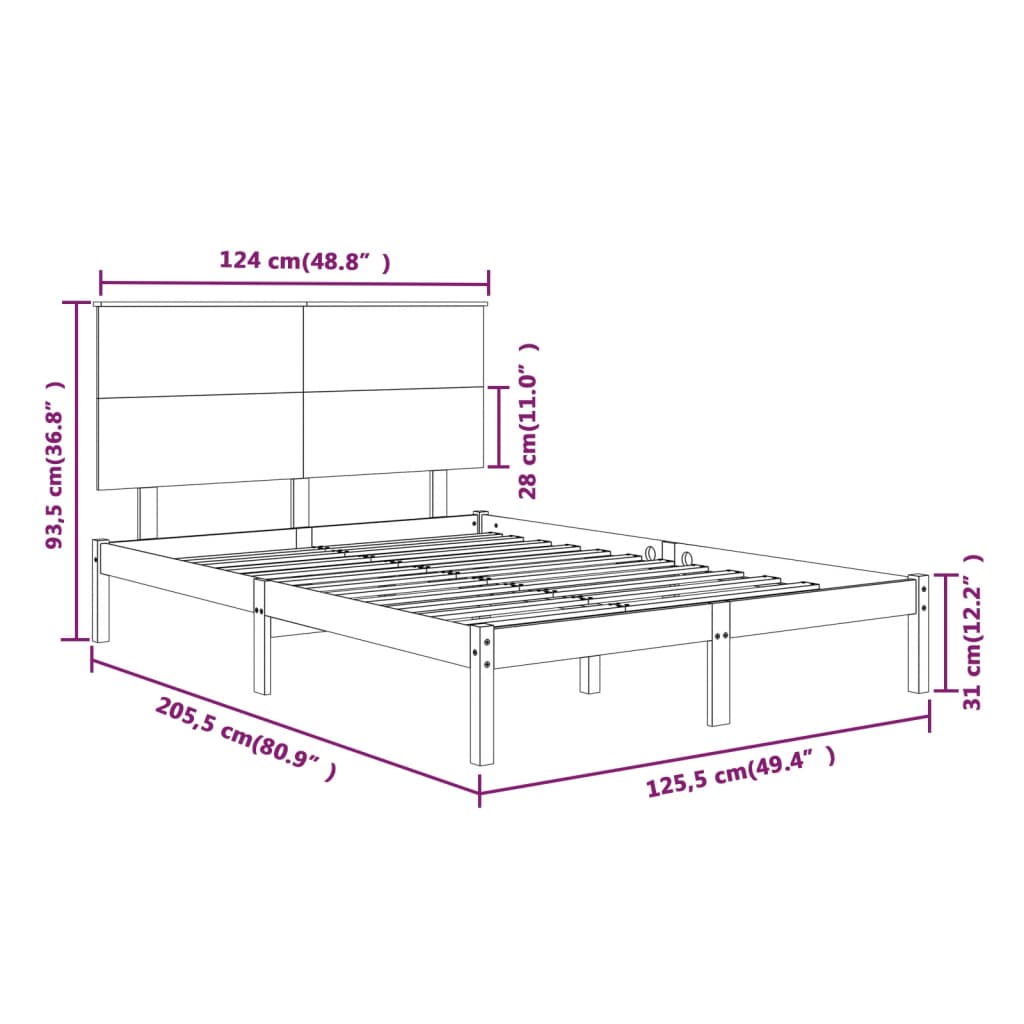 Estrutura de cama 120x200 cm pinho maciço branco