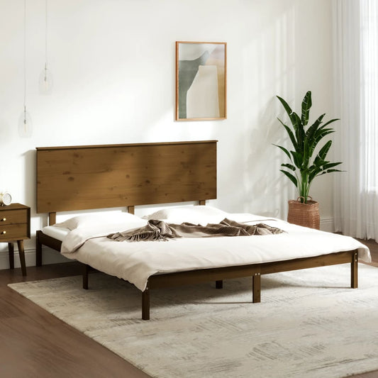 Estrutura cama king 150x200 cm madeira maciça castanho-mel