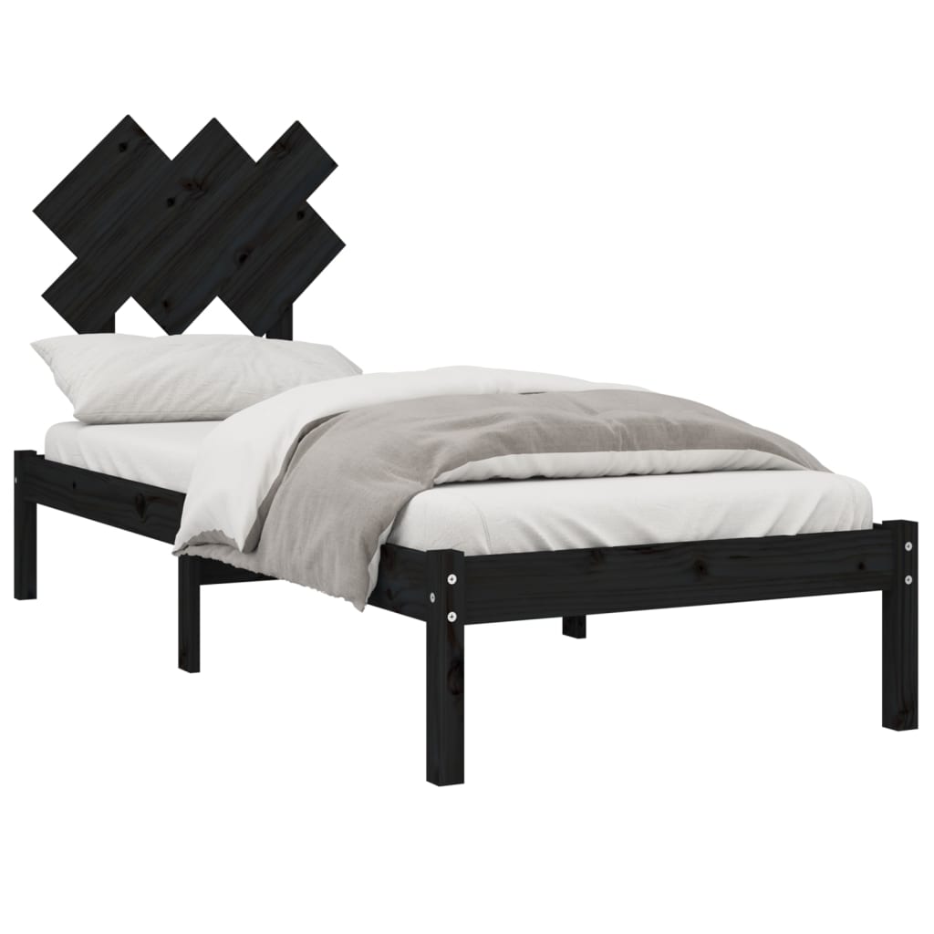 Estrutura de cama pequena solteiro 75x190 cm madeira preto